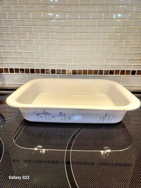 CorningWare Shadow Iris Open Roaster Lasagna Pan White & Green